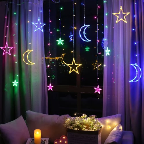 138 Led Curtain Star Moon Hanging, How To Hang Led Curtain String Lights