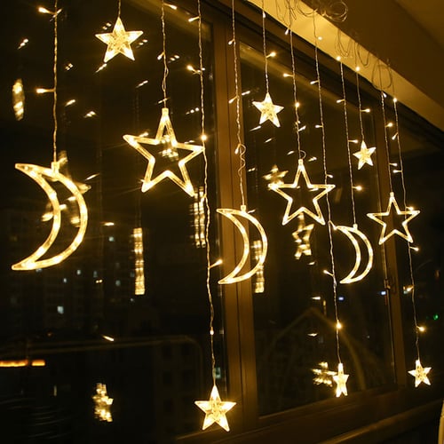 138 Led Curtain Star Moon Hanging, How To Hang Led Curtain String Lights