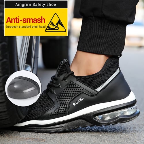 Women Work Safety Shoes Hiking Breathable Outdoor Steel Toe Air Cushion Sneakers 