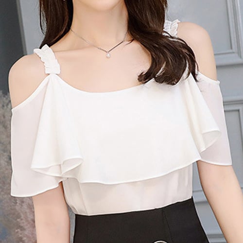 latest summer Korean fashion elegant short sleeves Shirt collar chiffon dress