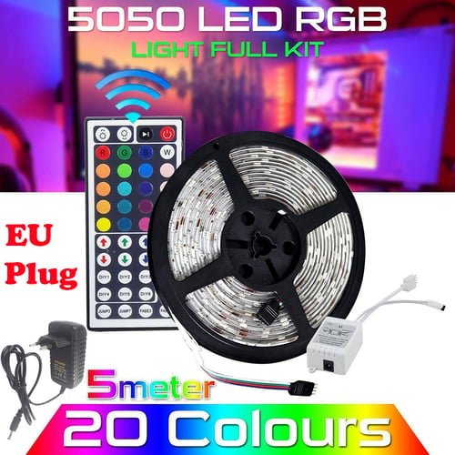 5M RGB 5050 Waterproof LED Strip light SMD 44 Key Remote 12V Full Kit US Power 
