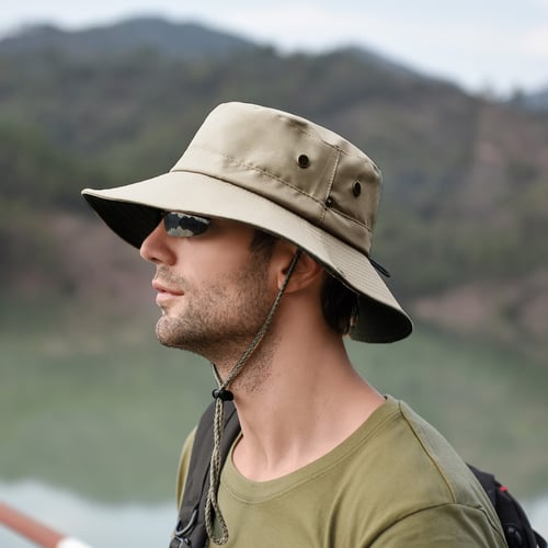 Summer Outdoor Sun Hat Protection Bucket Mesh Boonie Hat Solid Fishing Cap 