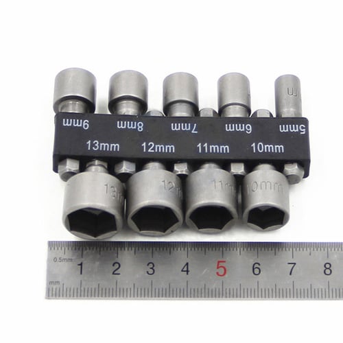 9Pc 1/4" HEX Magnetic Nut Driver Socket Metric Impact Drill Bit Set 5mm to 13mm 