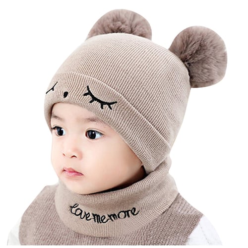 Toddler Kids Baby Boy Girl Winter Warm Knitted Crochet Beanie Hat Cap Scarf Set 