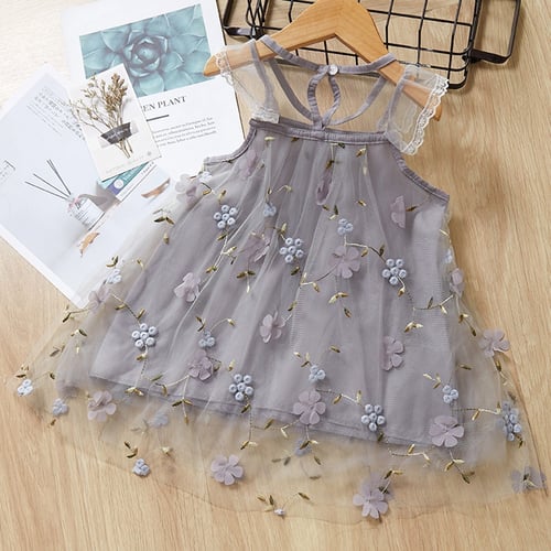 Toddler Baby Girls Fly Sleeve Lace Embroidery Floral TuTu Princess Fashion Dress 