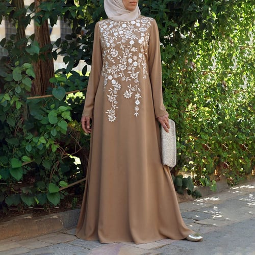 Muslim Women Flower Long Dress Jilbab Vintage Cocktail Party Maxi Kaftan Abaya