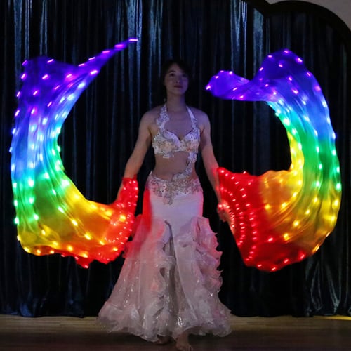 Dance Stage Performance Props 1.8M Women Belly Dance 100% Silk BAMBOO Fan Veils 