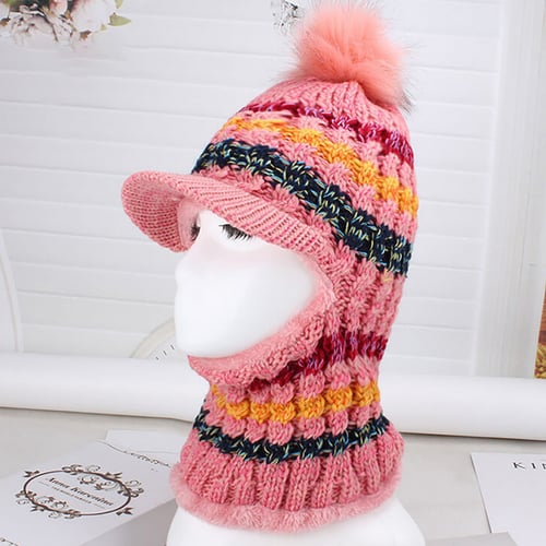 Womens Winter Warm Hat Knit Hat Cap Ski Thickened Beanie Fur Hairball Crochet 