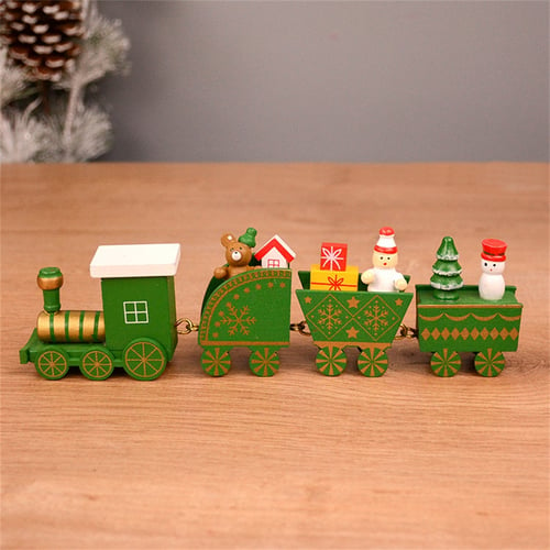 Xmas Wooden Christmas Train Santa Claus Festival Ornament Home Decor Kids Gifts 