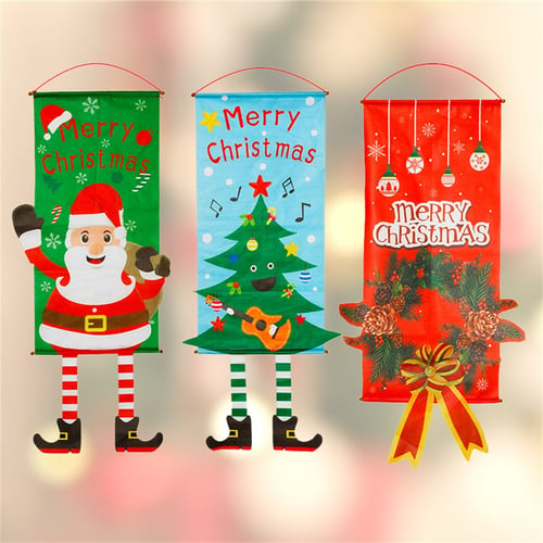 Merry Christmas Ornaments Santa Claus Banner Flag Door Window Hanging Decoration 