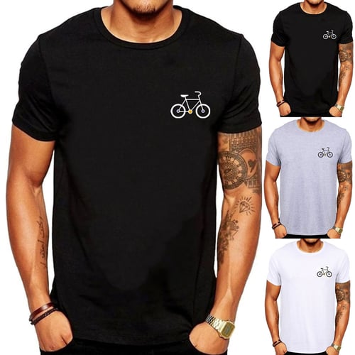 Mens T-Shirts Kiasebu Mens New Summer Cartoon Bicycle Patterns Printed T-Shirt Top Blouse Casual Tee for Men