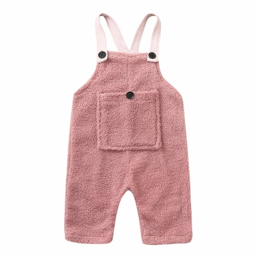 Toddler Kids Baby Girl Boy Solid Flannel Suspender Pants Winter Overalls Outfits