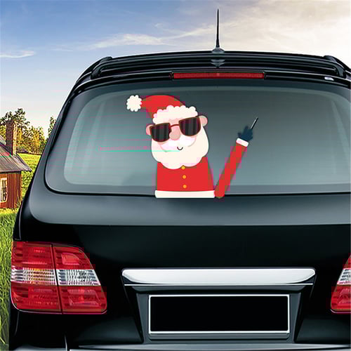 Christmas Car Rear Windshield Decor Santa Claus Window Decals Wiper Sticker Xmas 
