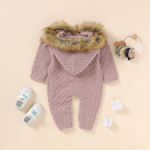 Infant Baby Boys Girls Winter Keep Warm Knit Hoodie Romper Sweater Jumpsuit 