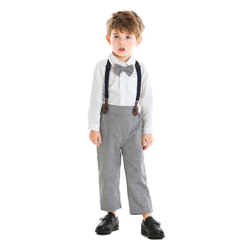 2Pcs Newborn Baby Boy Gentleman Bow Tie Suit Party T-shirt Suspender Trouser Set 