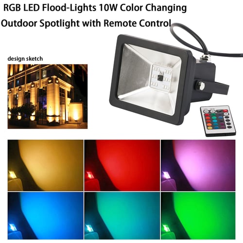 2 Pack Outdoor Color Changing Floodlight with Remote Control RGB LED Flood Lights IP66 Waterproof 16 Colors 4 Modes Dimmable Wall Washer Light Stage Lighting with US 3-Plug,AC85-265V,10W
