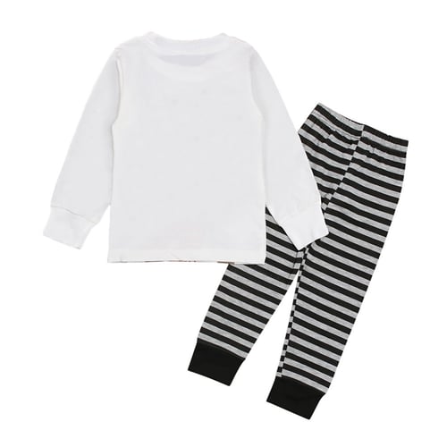 Toddler Kids Baby Girls&Boys Cartoon Stripe Tops T-shirt+Pants Pajamas Outfits