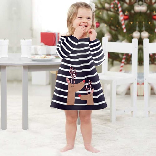 Kids Baby Girls Cartoon Princess Christmas Striped Tutu Tulle Dress Clothes Sets 