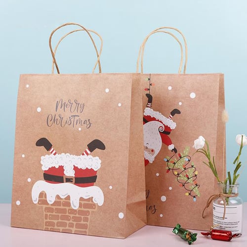 Xmas Christmas Gift Bag Paper Bag Packaging Kraft Paper Bottom Tote Bag 