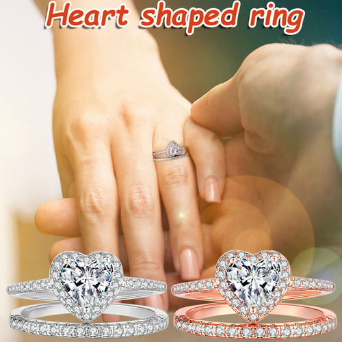 Womens Fashion Rhinestone Ring Couple Jewelry 1 Pair Rings Set Size 5-10 