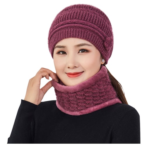 Knitted Wool Hat Winter Knit Set Unisex Warm Wind-Proof Cap Winter Siamese Windproof Hat 