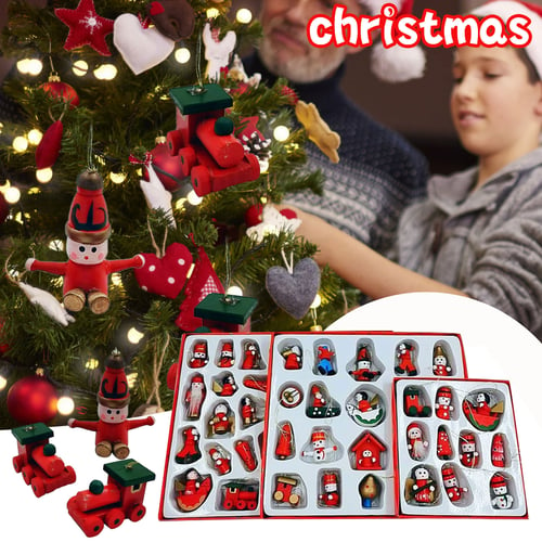 Christmas 48pcs of Set Child Wooden Gifts Xmas Tree Pendant Ornaments Decor SH 