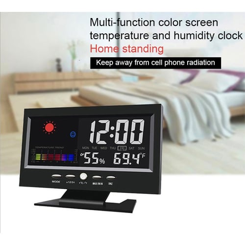 Color LCD Digital Alarm Clock Multi function Voice Control Temp Humidity Weather 