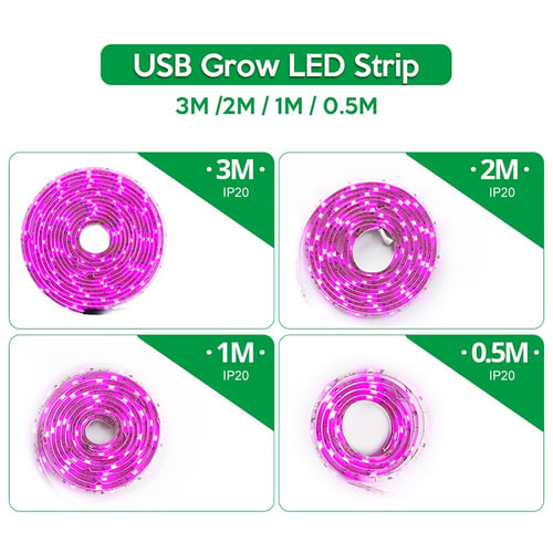 0.5M-3M USB LED Strip Grow Light Dimmable Plant Grow Lamp Plant Veg Hydroponic 