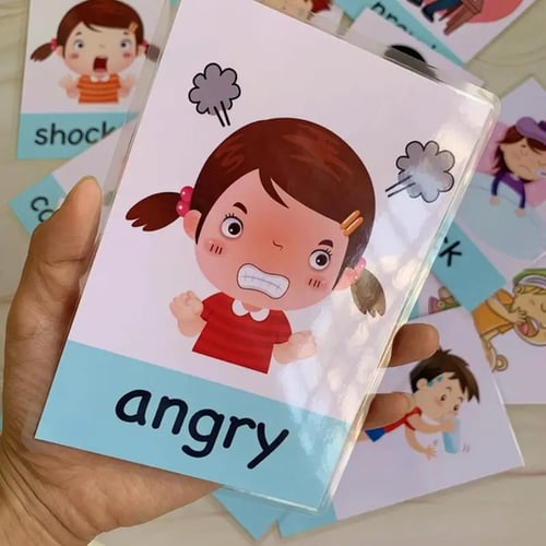 14pcs Emotional Words Mood Flash Cards For Kids English Learning Educational 