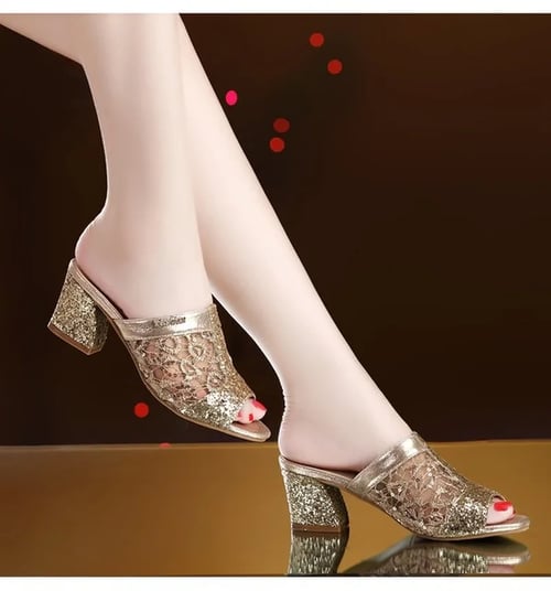 Woman Sandals Gold Open Toe Sandal Lace Dress Shoes Womens High Heels Sandals