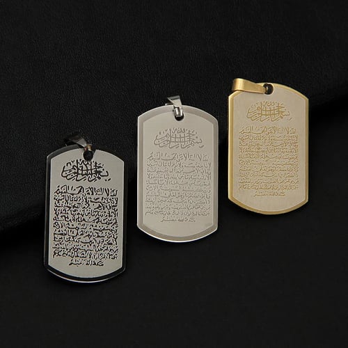 Muslim Arabic Printed Pendant Necklace Stainless Steel Long Chain Necklaces