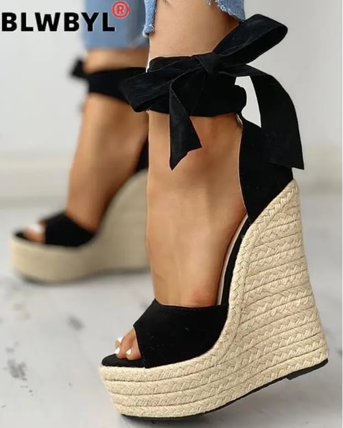 Women Sandals High Heels Summer Fashion Black Buckle Casual Female Gladiator Sandals Wedges