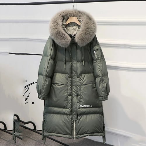 Warm Women's Winter Thicken Fur Collar Long Duck Down Jacket Coat Parka Hooded