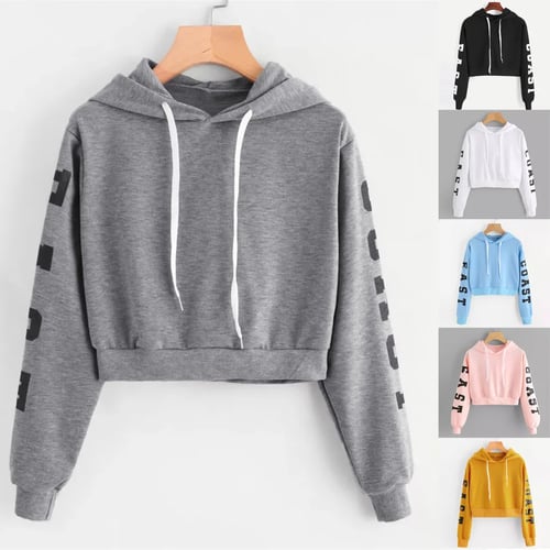 Womens Letters Long Sleeve Hoodie Sweatshirt Hooded Pullover Tops Casual Thin Blouse Shirt