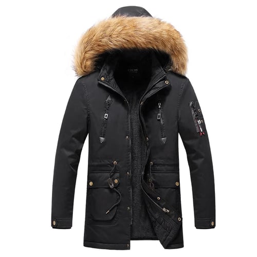 Fur Hooded Windbreaker Coat 202118, Men S Winter Puffer Coat Warm Faux Fur Hooded Jacket