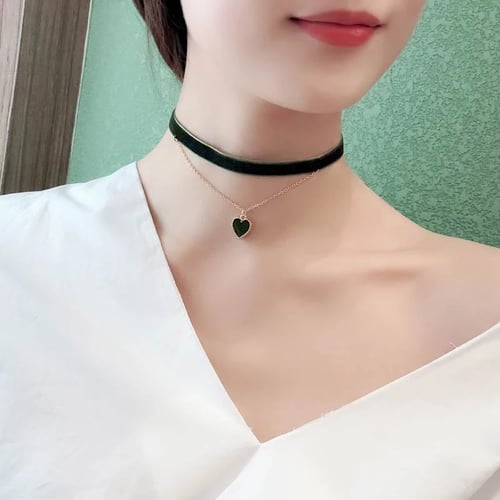 Fashion Simple Double Layers Heart Pendant Necklace Choker Chain Women Jewelry 