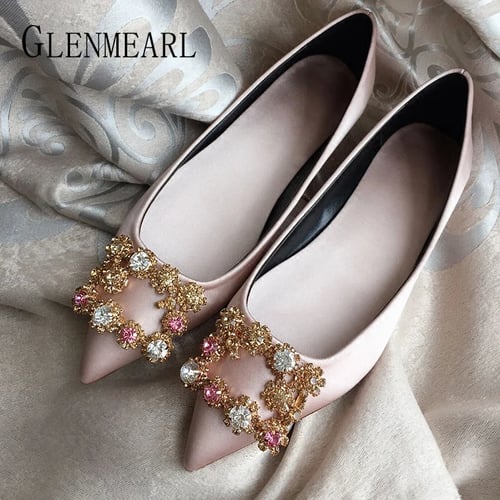 Gold Silver Flat Rhinestone Shoes Women Casual Bow Crystal Pointed Toe Slip On Ladies Loafers Flats Women Soft Comfortable Shoes,Black,39