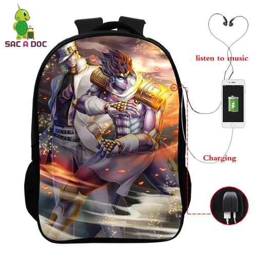 Anime Cartoon JoJos Bizarre Adventure Laptop Bag Shoulder Shockproof Laptop Bag Multi-Function Laptop Bag Business Travel Bag 14 inch 