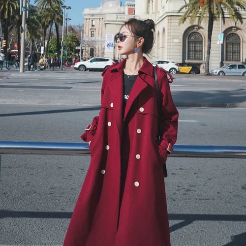 2020 Spring Autumn Trench Coats Women S, Red Ladies Long Trench Coat