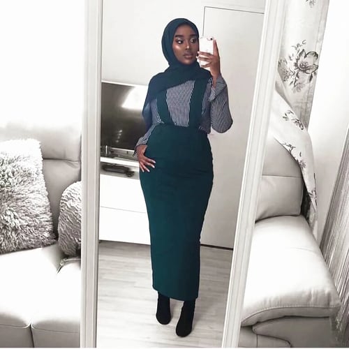 Muslim Women High Waist Pencil Bodycon Skirt Long Islamic Stretch Slim Dress 
