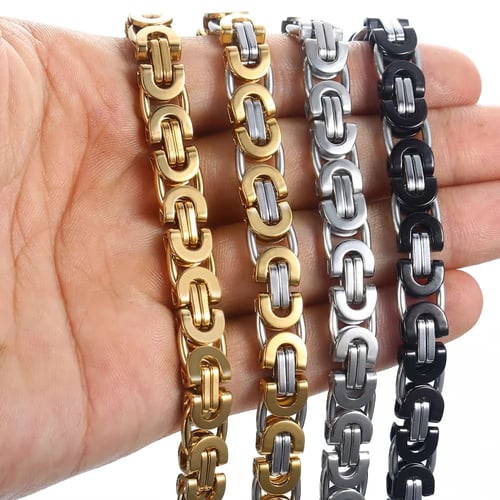 Byzantine Chain Bracelet for Men Gold Silver Black Stainless Steel Mens Bracelets Wholesale Jewelry 6/8/11Mm LKBM31 6mm KB256 10inch 25cm 