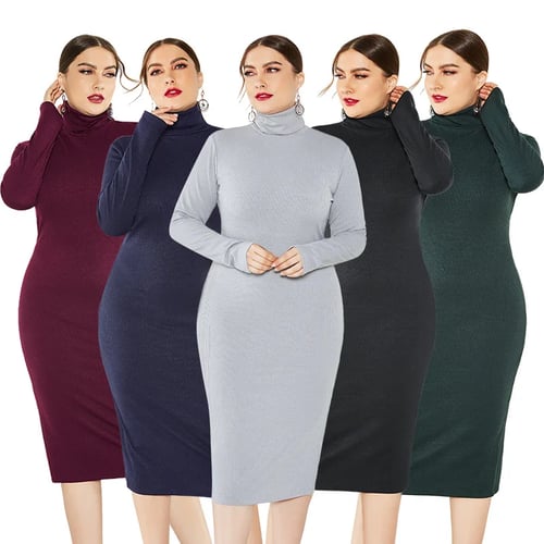 Womens Long Sleeve Lace Top Ladies Polo Turtle Neck Stretch Plus Size Dress