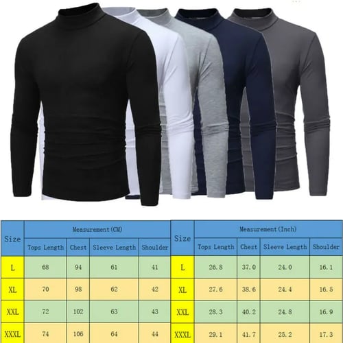 Mens Turtleneck Solid Tops Long Sleeve Basic T-shirt Pullover Stretch Blouse 