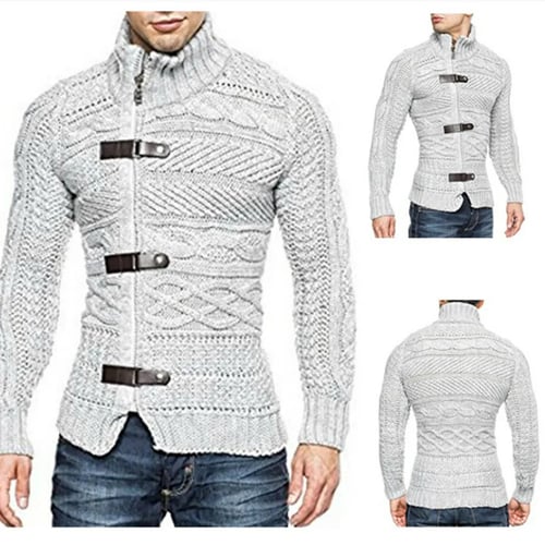 GRMO Men Casual Ribbed Slim Fit Knitted Turtleneck Pullover Sweater 
