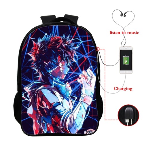 Anime My Hero Academy Backpack Kids Schoolbag USB Charge Fashion Mochila Laptop 