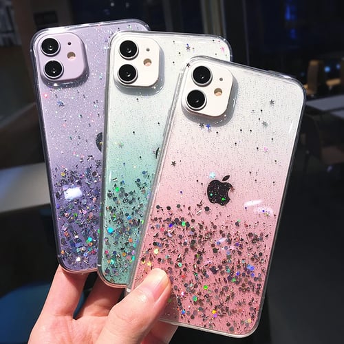 Clear Glitter Phone Case For Iphone 12 Pro 11 Pro Max Xs Max Xr X 7 8 Plus 12 Mini Se Cute Gradient Rainbow Sequins Coque Buy Clear Glitter Phone