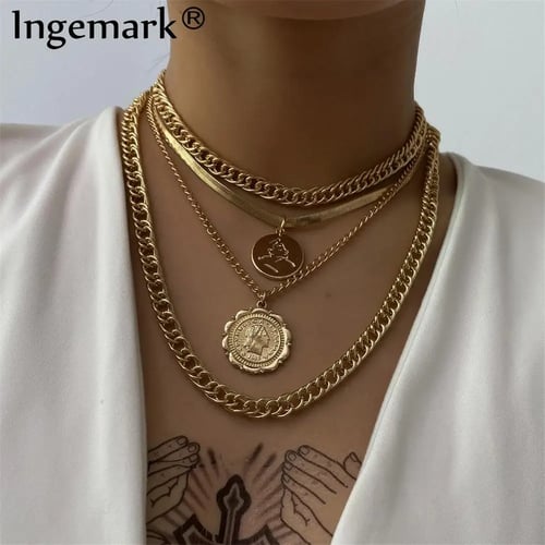 Necklace Steampunk Men Jewelry Vintage Big Coin Pendant Chunky Chain