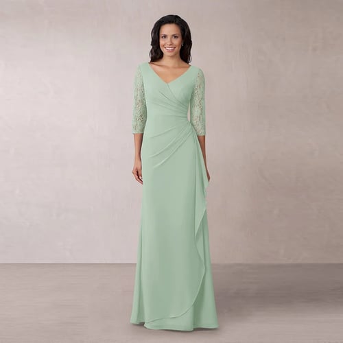 Womens Knee Length Chiffon Formal Mother of The Bride Dress with Cap Sleeves