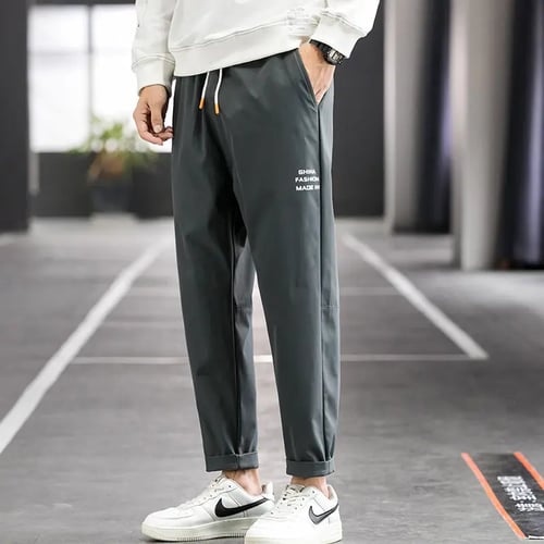 Men Cotton Plus Trousers Sport Pants Casual Thin Elastic Waist Straight Leg Loos