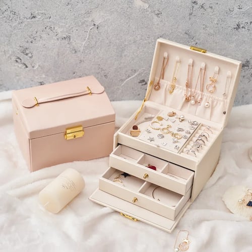 3 Layer PU Jewelry Necklace Ring Display Storage Box Case Lady Gift Organizer 